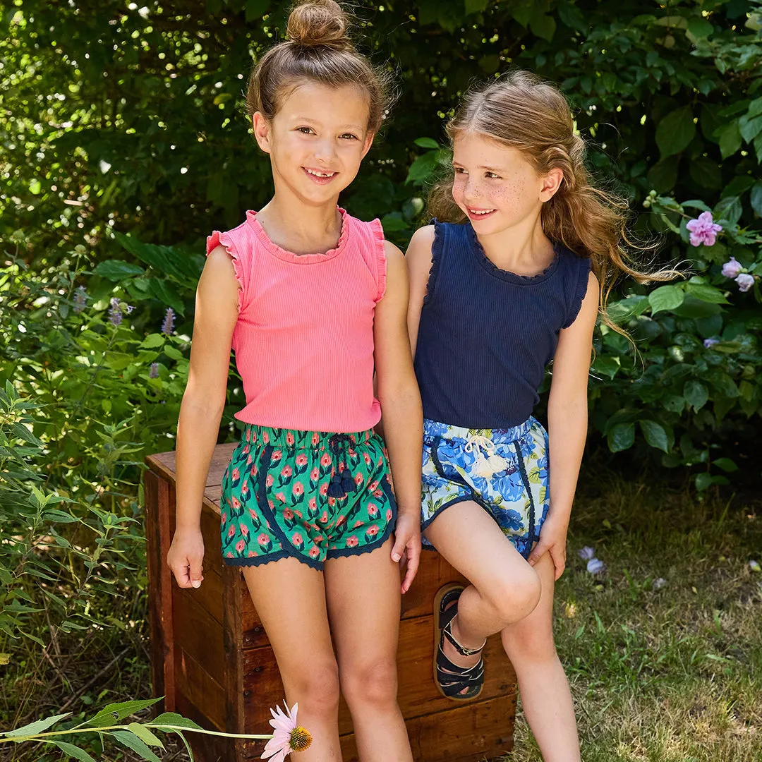 Girls Organic Ruffle Rib Tank - Navy