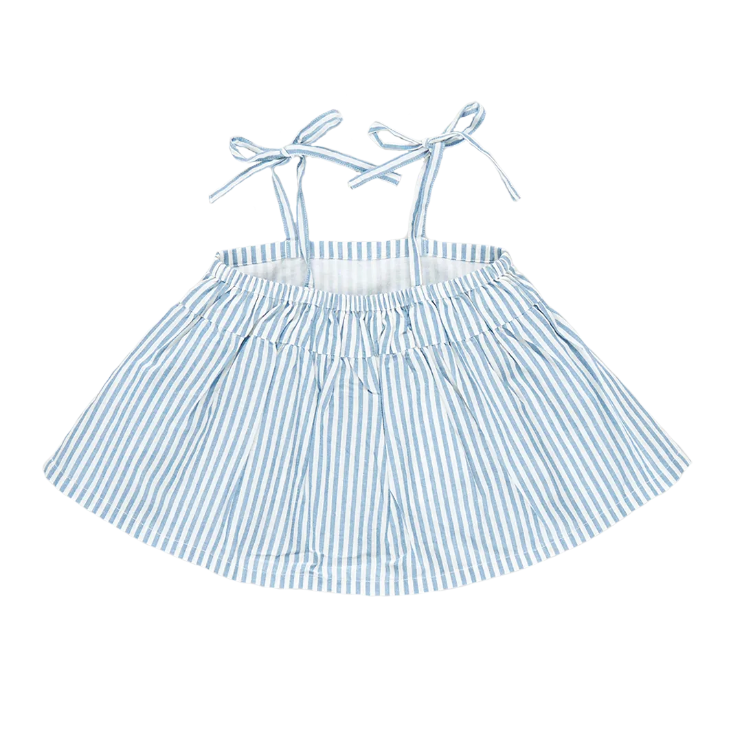 Girls Stella Top - Blue Skinny Stripe