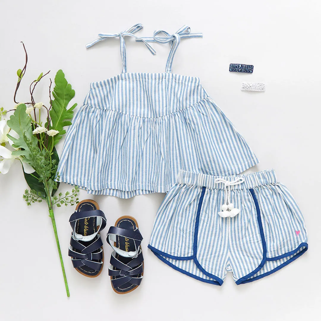 Girls Stella Top - Blue Skinny Stripe