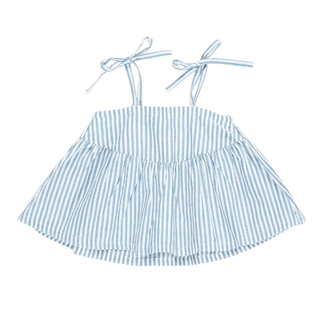 Girls Stella Top - Blue Skinny Stripe