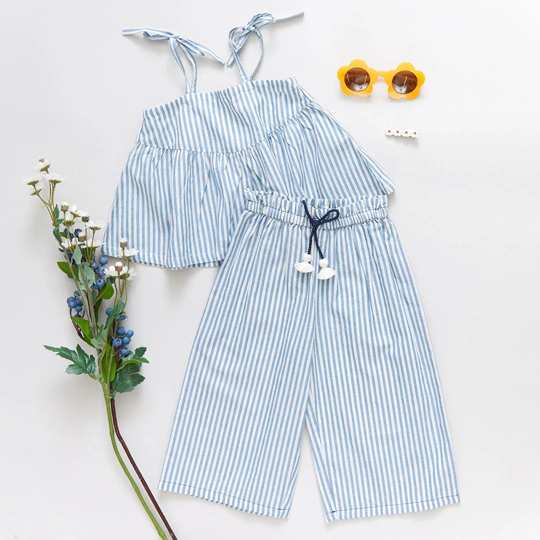 Girls Stella Top - Blue Skinny Stripe