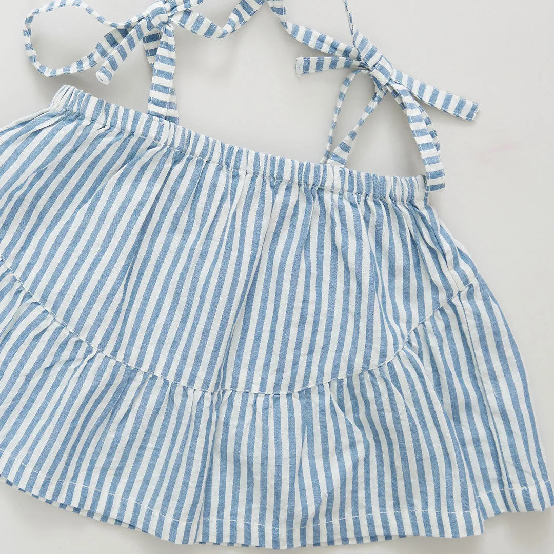 Girls Stella Top - Blue Skinny Stripe