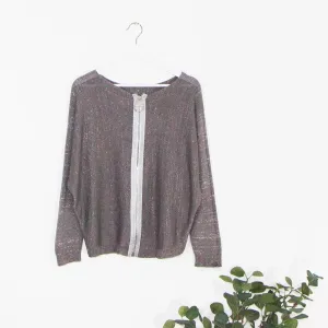 Glitter Knit Batwing Top - Plain Front/Back Zip Detail