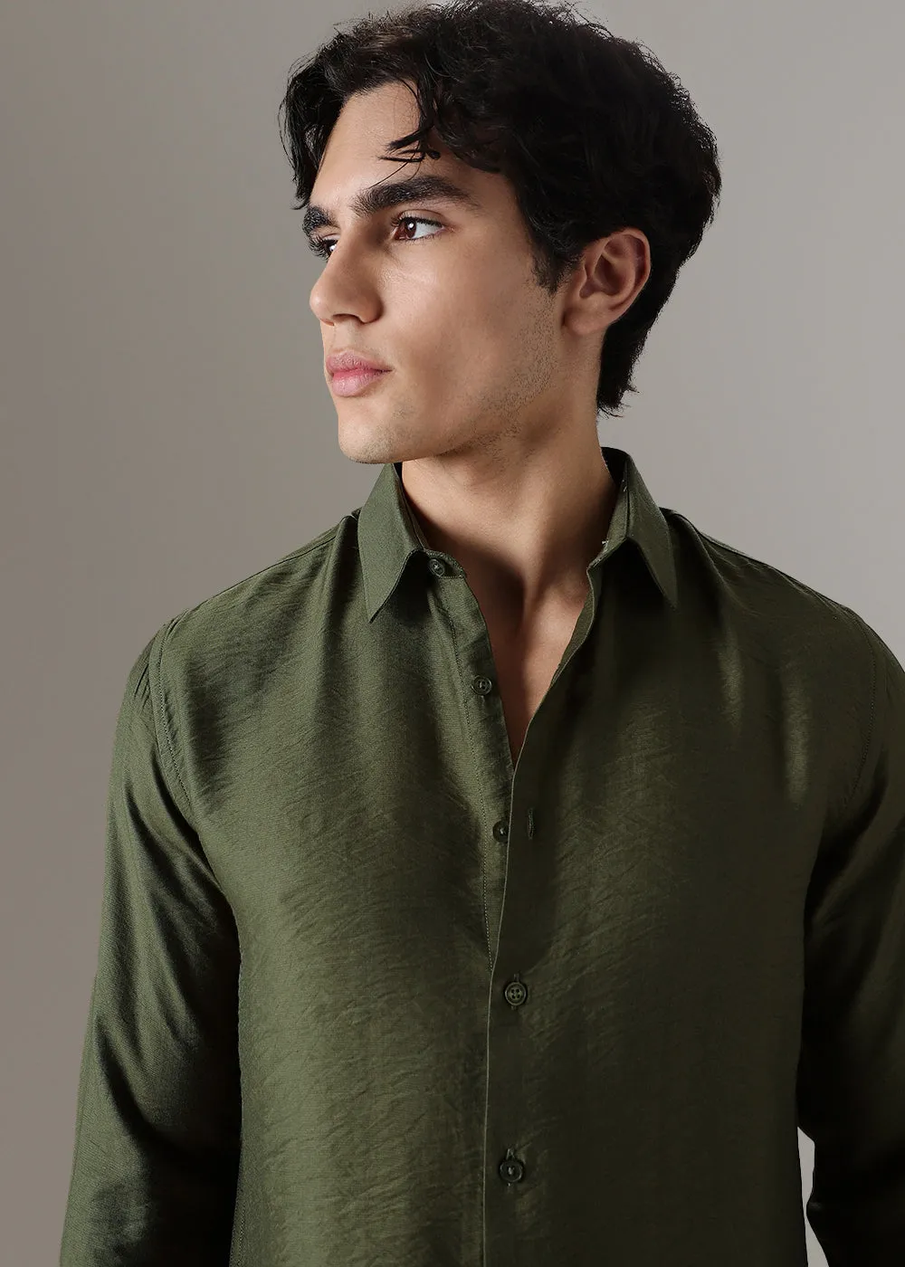 Green Crushed Satin Shirt