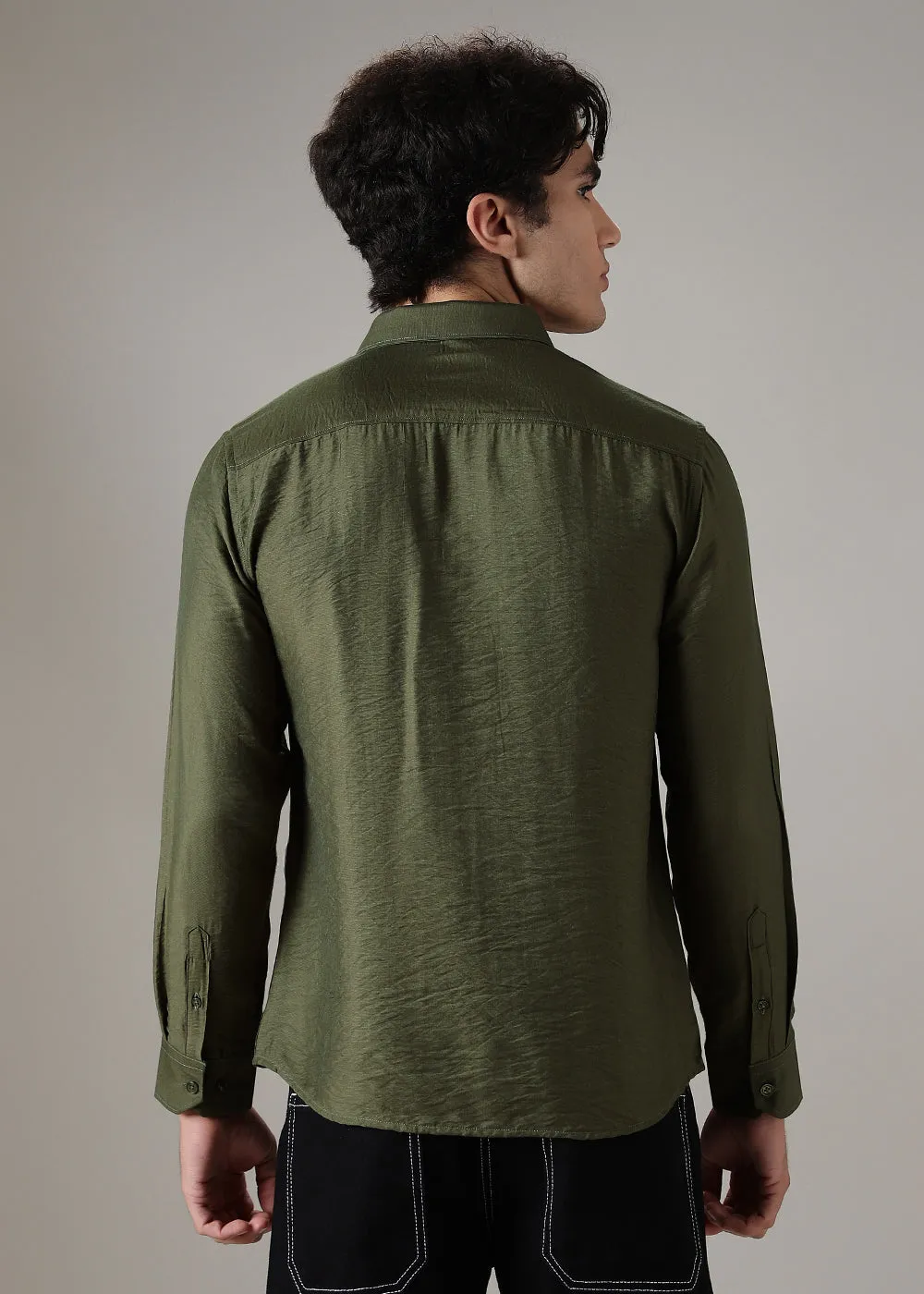 Green Crushed Satin Shirt