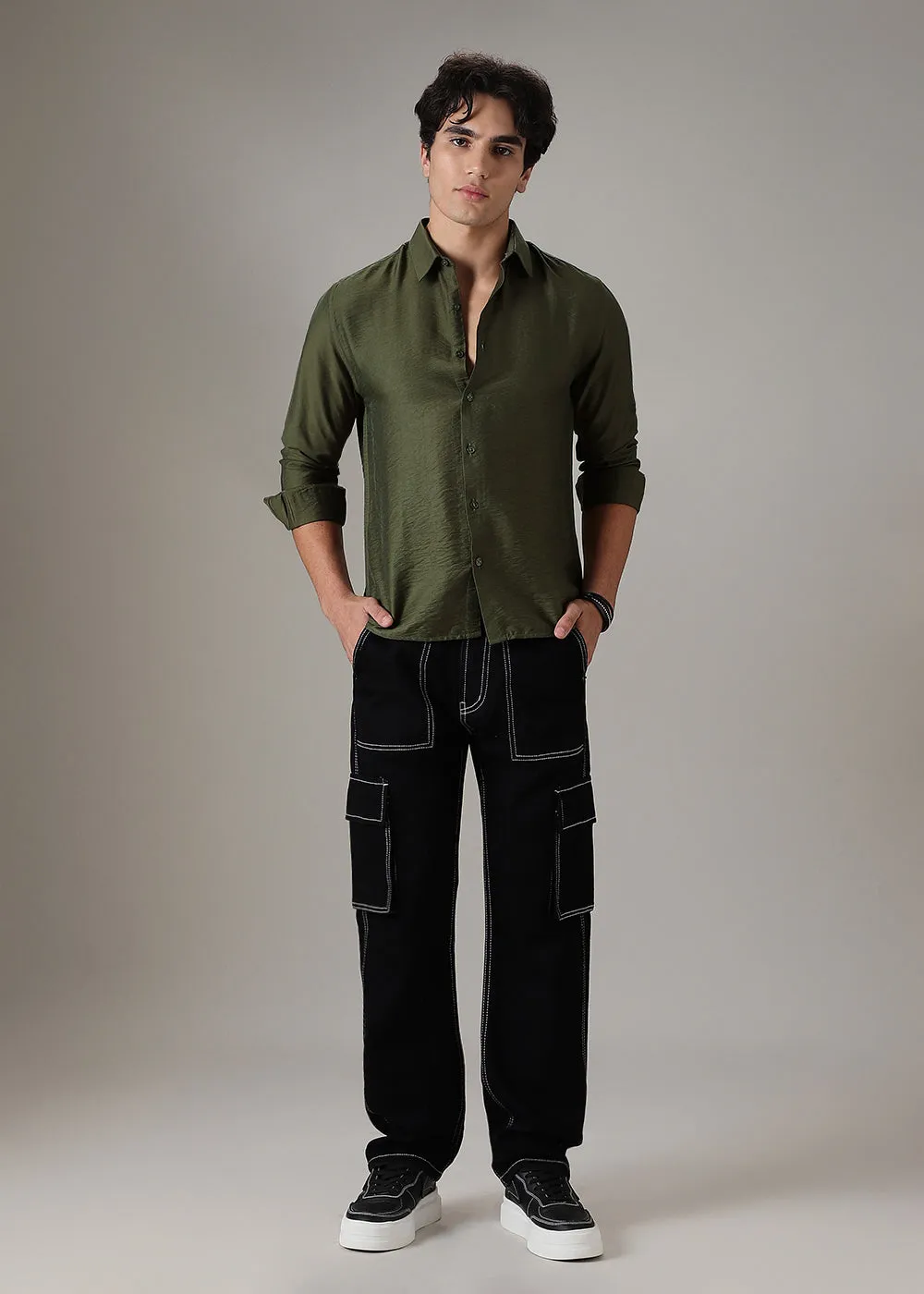 Green Crushed Satin Shirt