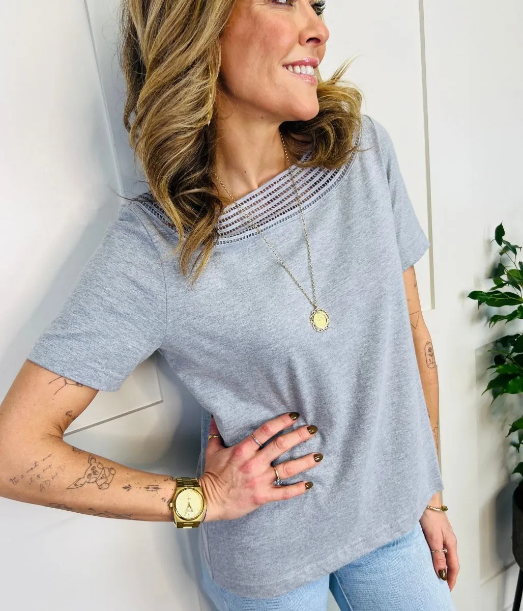 Grey Crochet Neck Top