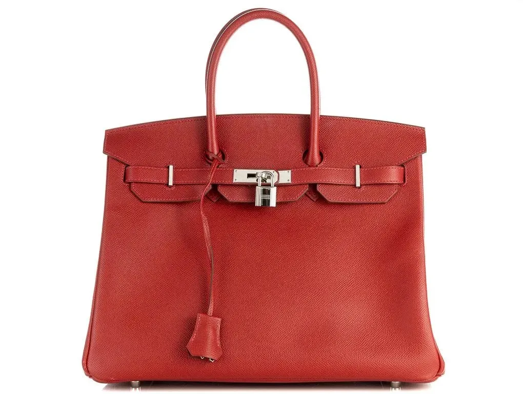 Herms Birkin 35 Rouge Epsom Leather Handbag with Palladium Hardware