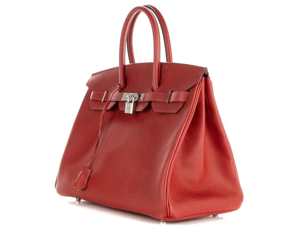 Herms Birkin 35 Rouge Epsom Leather Handbag with Palladium Hardware