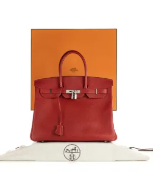 Herms Birkin 35 Rouge Epsom Leather Handbag with Palladium Hardware
