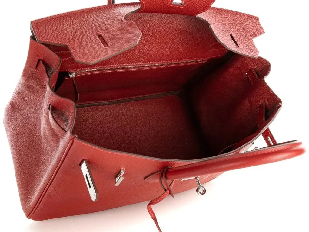 Herms Birkin 35 Rouge Epsom Leather Handbag with Palladium Hardware