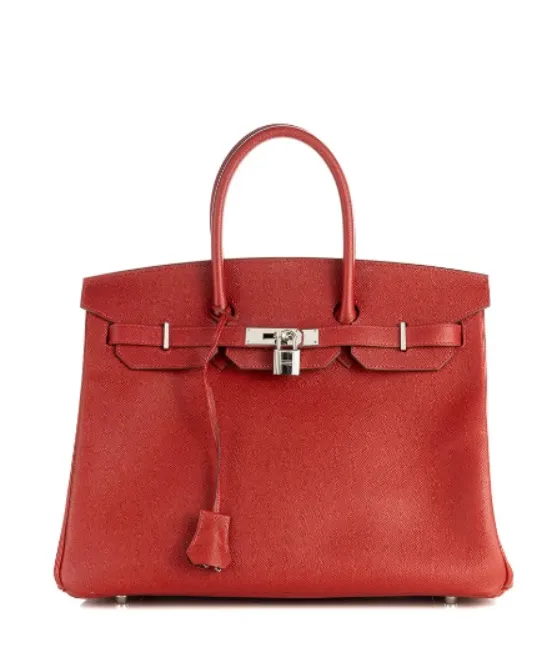Herms Birkin 35 Rouge Epsom Leather Handbag with Palladium Hardware