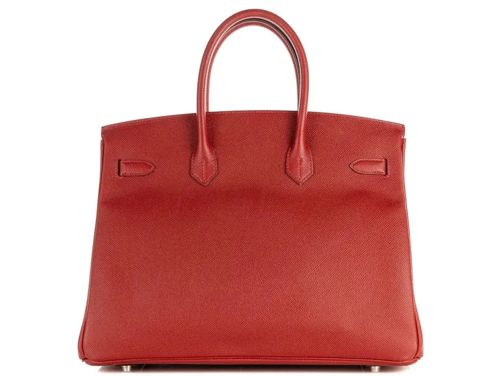 Herms Birkin 35 Rouge Epsom Leather Handbag with Palladium Hardware