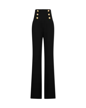 High Waisted 6 Button Crepe Wide-Leg Trousers