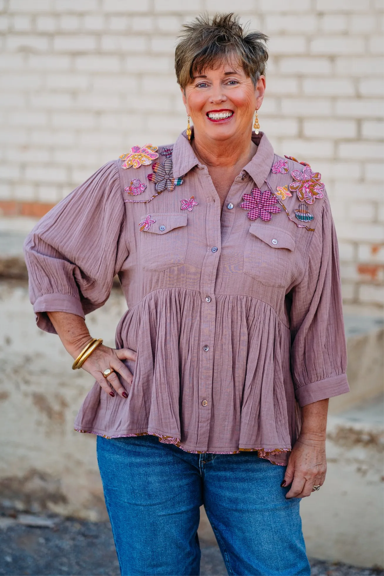 Ivy Jane: Carrying Flowers Peplum Top in Mauve