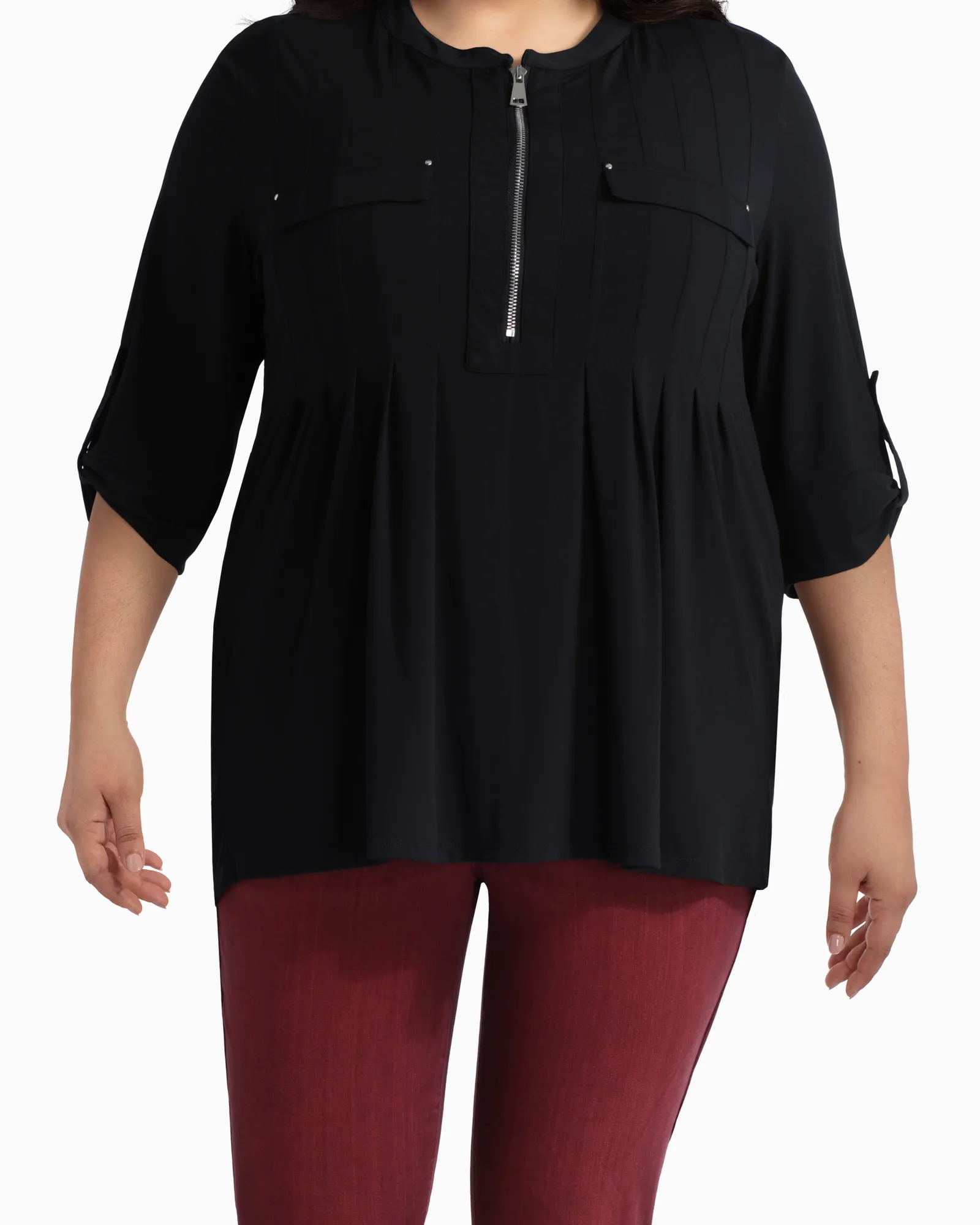 Janet Zip-Neck Blouse | Black
