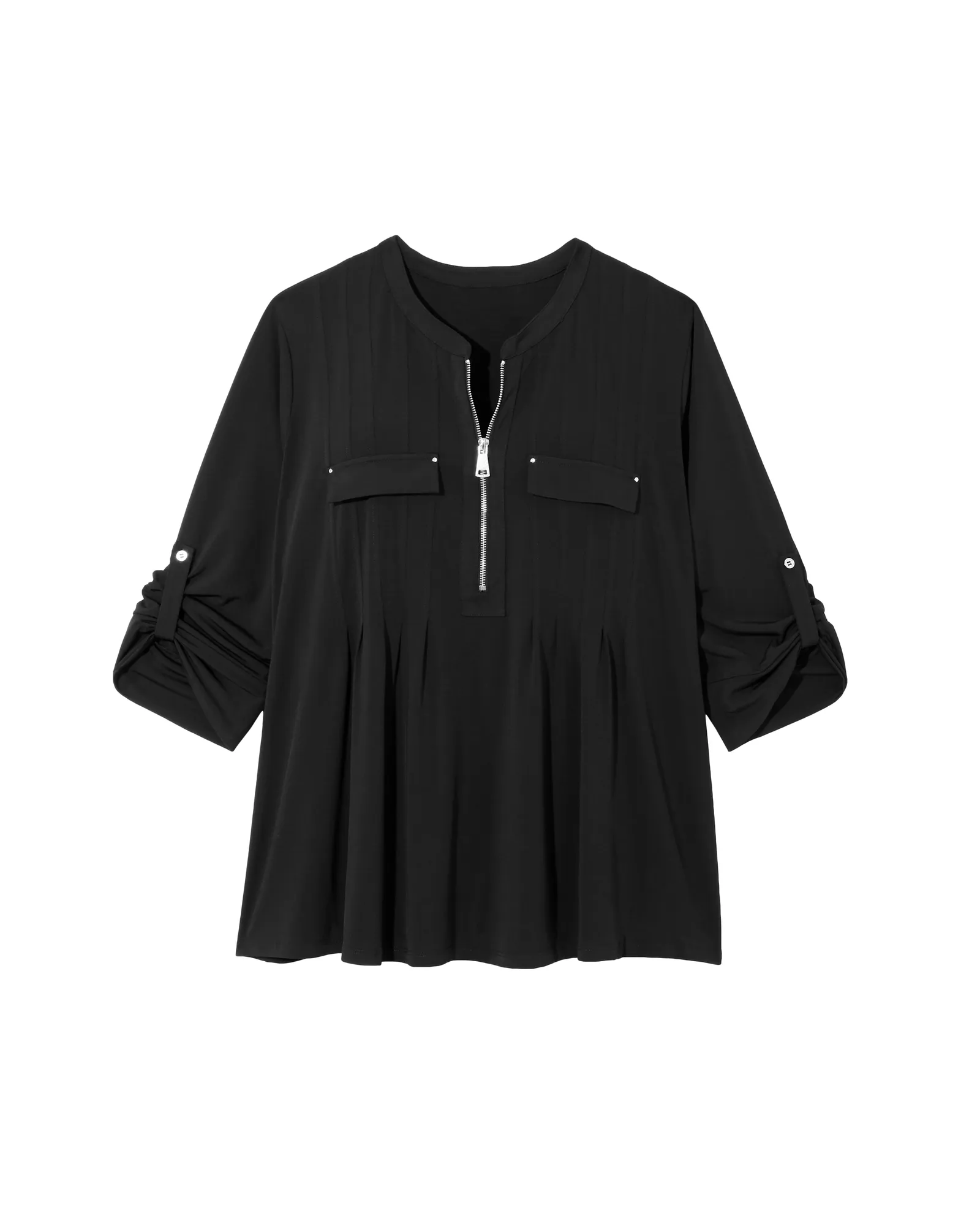 Janet Zip-Neck Blouse | Black