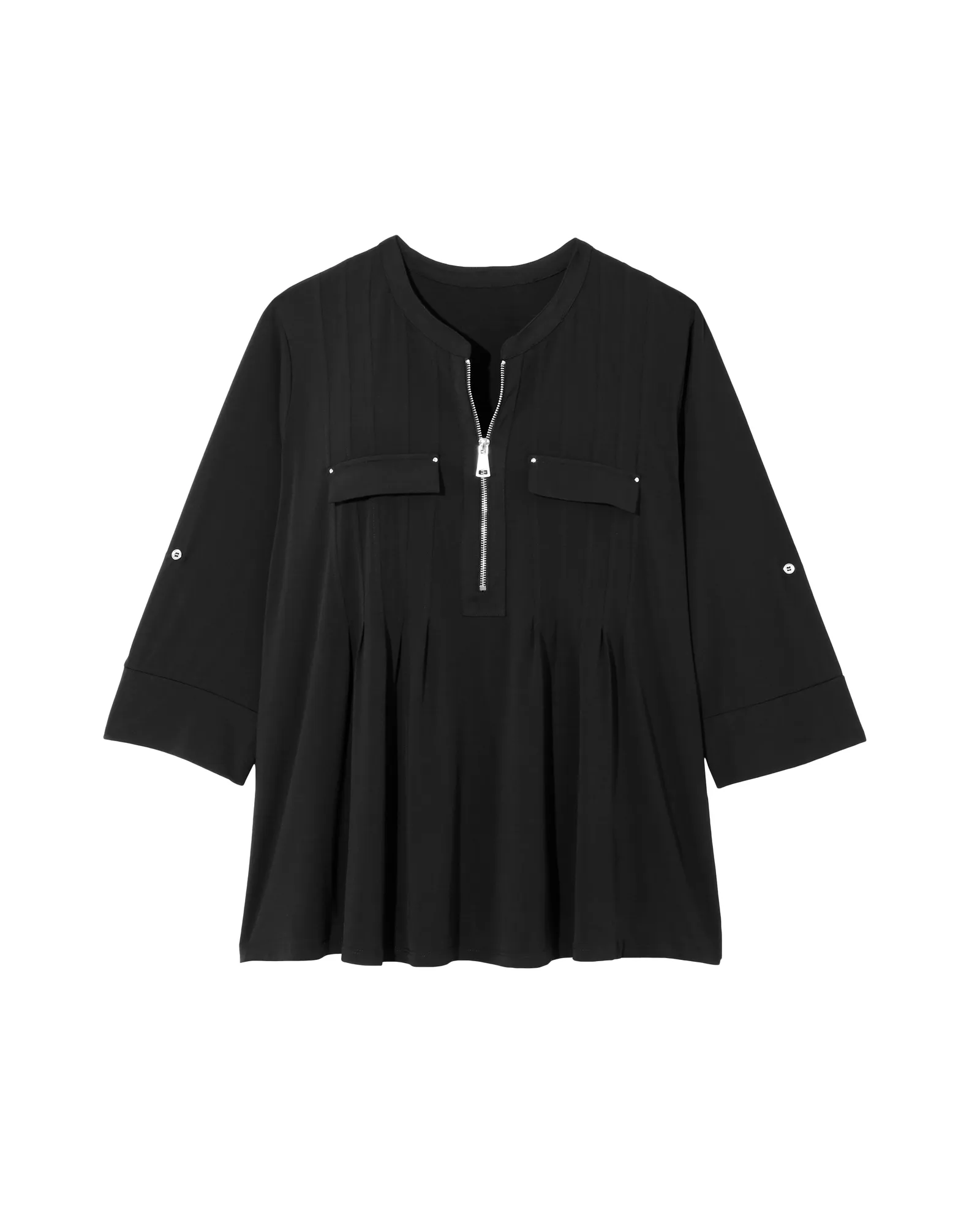 Janet Zip-Neck Blouse | Black