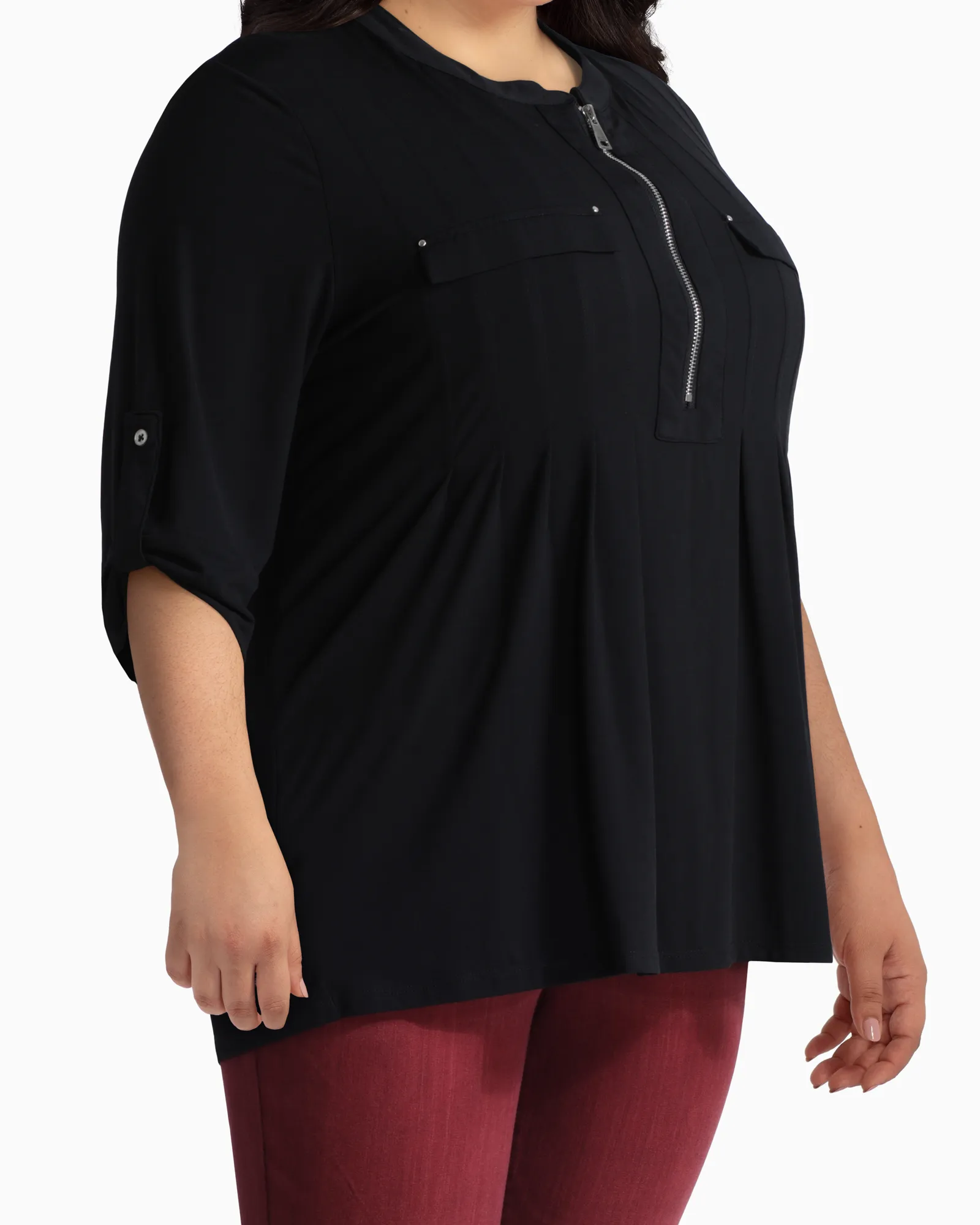 Janet Zip-Neck Blouse | Black