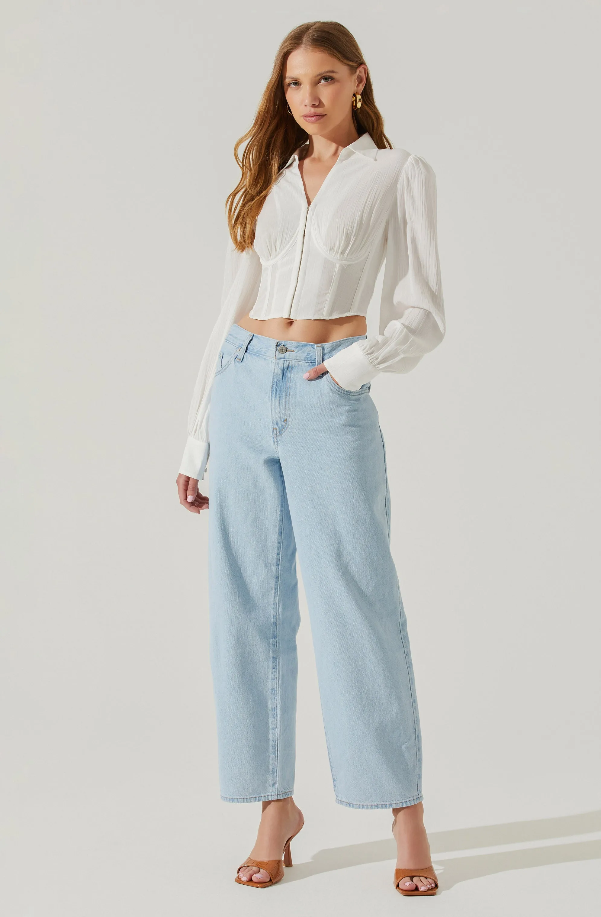 Joree Collared Long Sleeve Corset Top