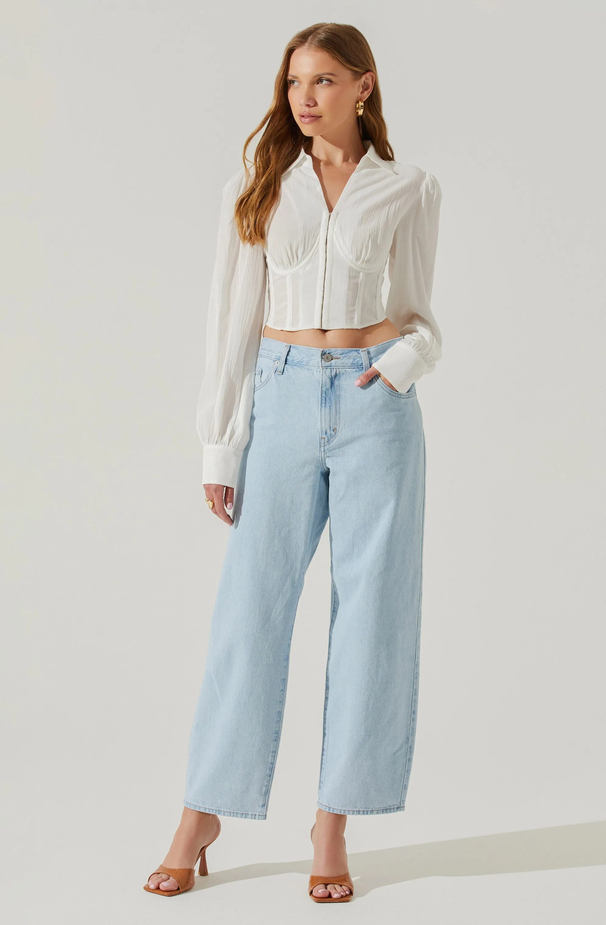Joree Collared Long Sleeve Corset Top