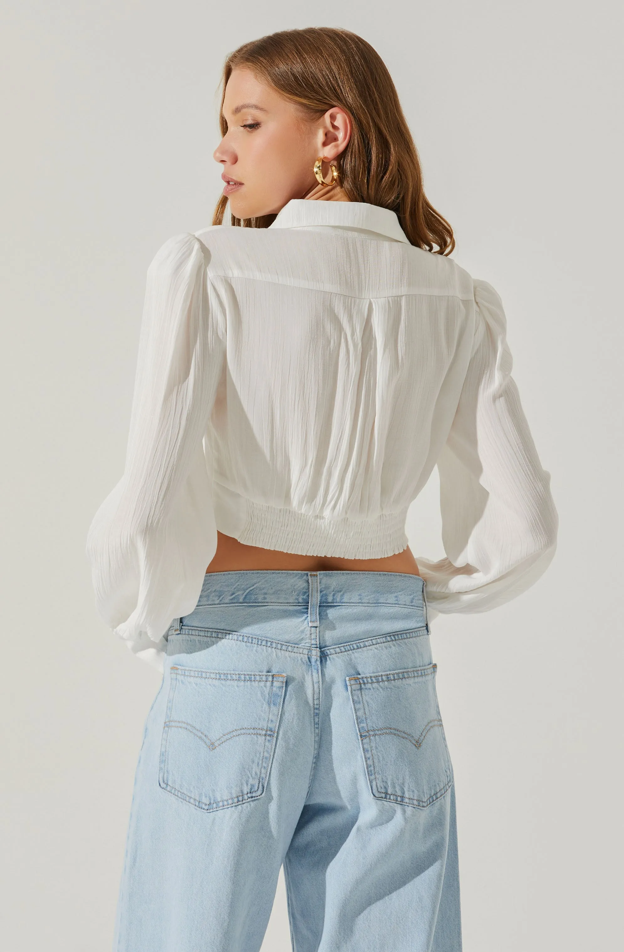 Joree Collared Long Sleeve Corset Top