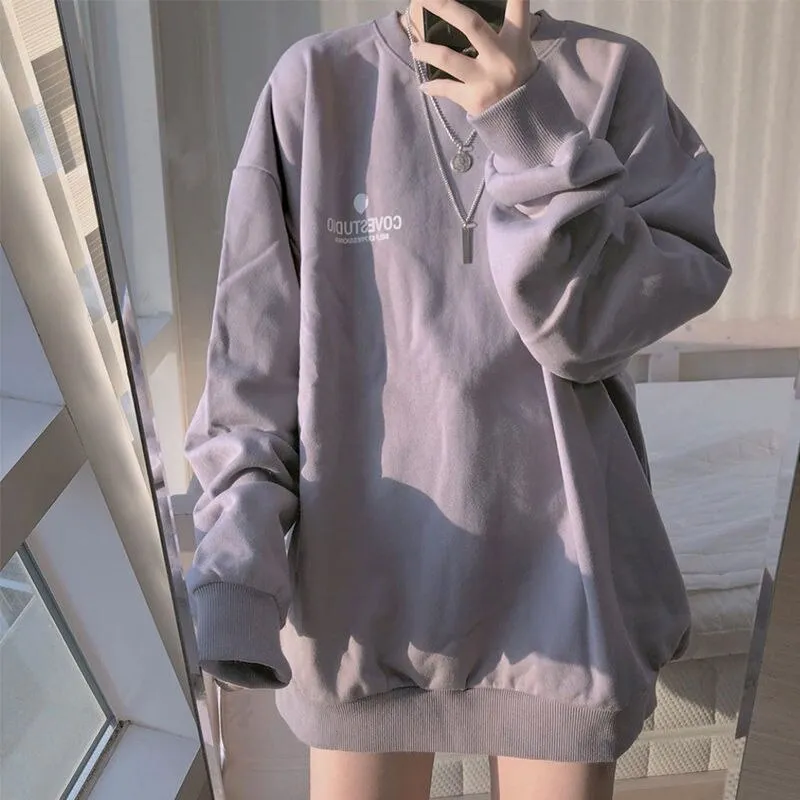 Joskaa No Hat Hoodies Women Spring Letter Printed Loose Thin Korean Trendy Leisure Chic Womens Sweatshirts All-match Tees Preppy New BF