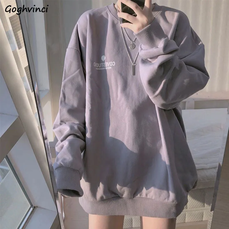 Joskaa No Hat Hoodies Women Spring Letter Printed Loose Thin Korean Trendy Leisure Chic Womens Sweatshirts All-match Tees Preppy New BF