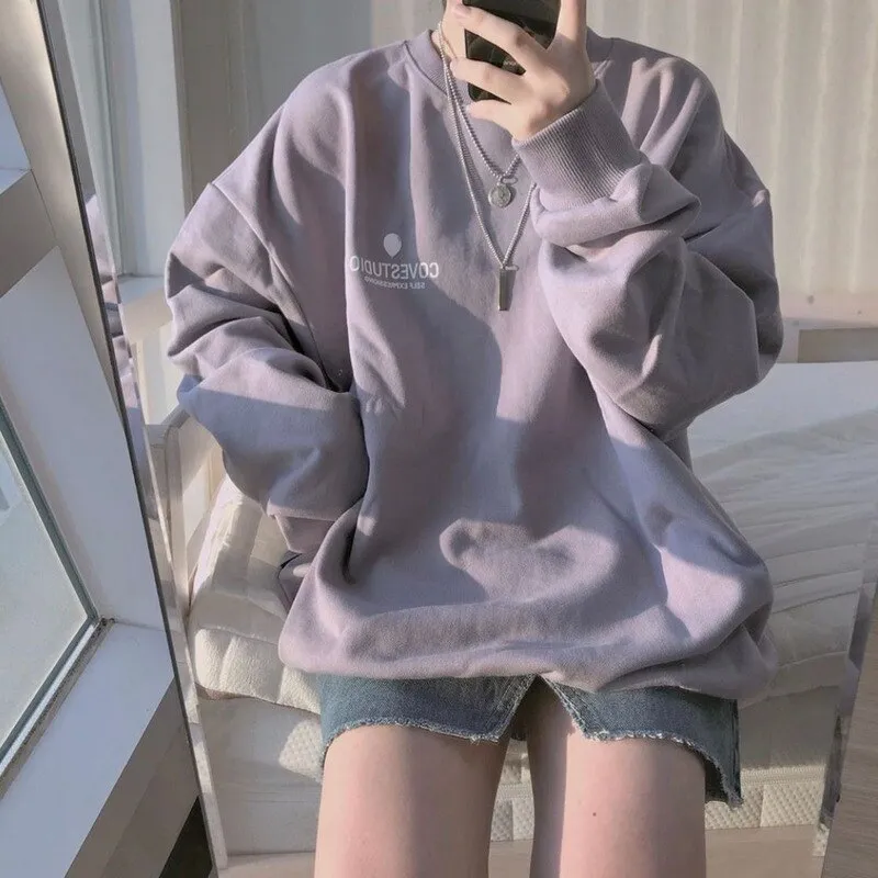 Joskaa No Hat Hoodies Women Spring Letter Printed Loose Thin Korean Trendy Leisure Chic Womens Sweatshirts All-match Tees Preppy New BF