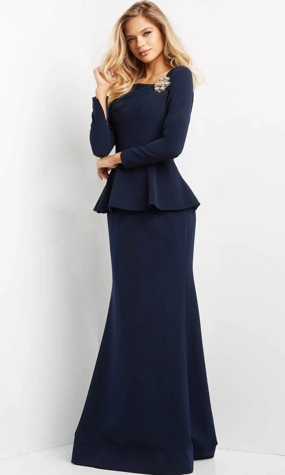 Jovani 07131 - Peplum Long Sleeve Evening Gown