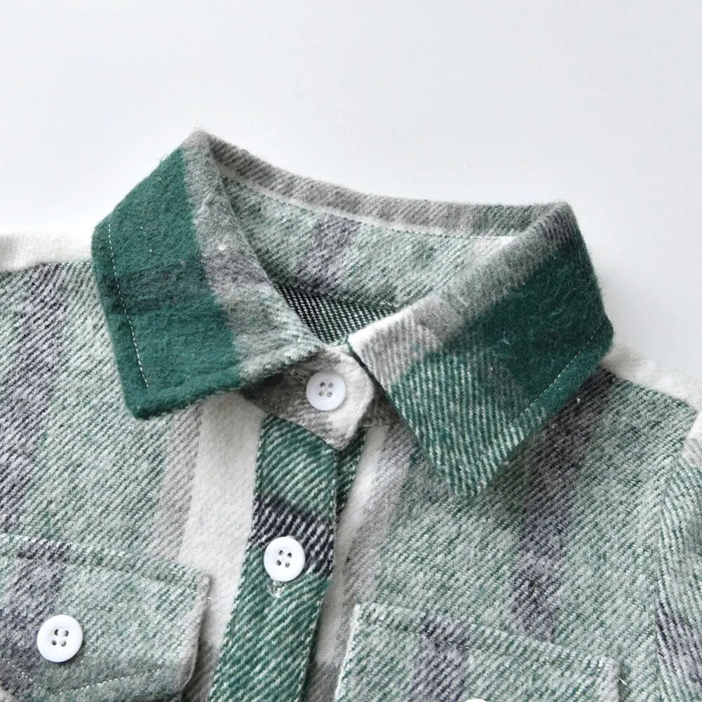 Kids Boys Long Sleeve Classic Plaid Cotton Shirts