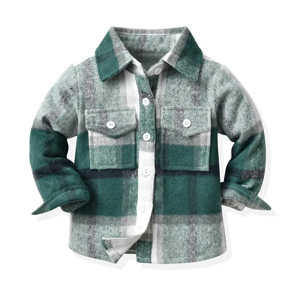 Kids Boys Long Sleeve Classic Plaid Cotton Shirts