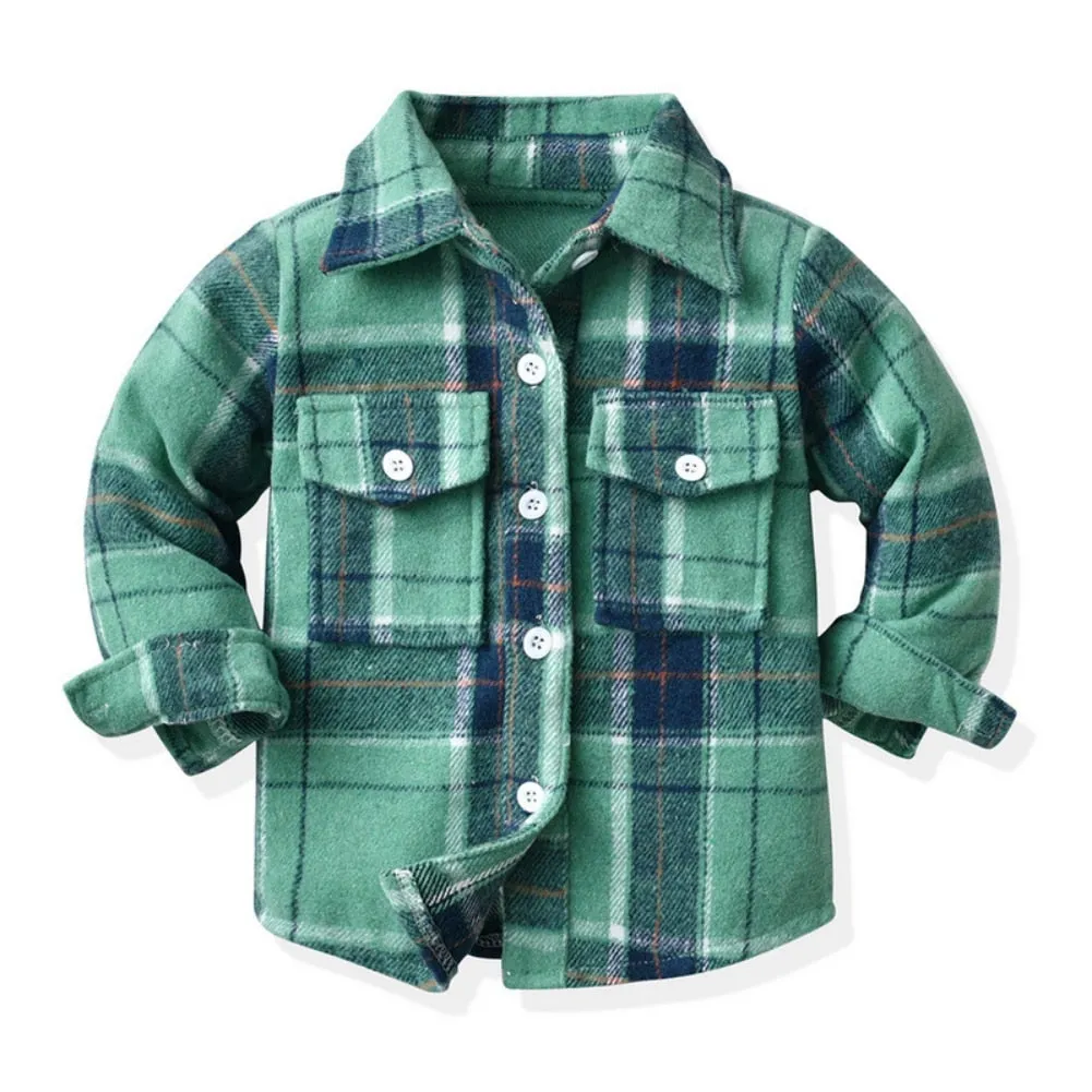 Kids Boys Long Sleeve Classic Plaid Cotton Shirts