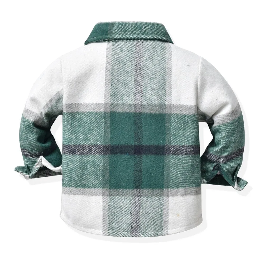 Kids Boys Long Sleeve Classic Plaid Cotton Shirts