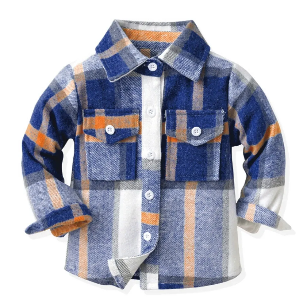 Kids Boys Long Sleeve Classic Plaid Cotton Shirts
