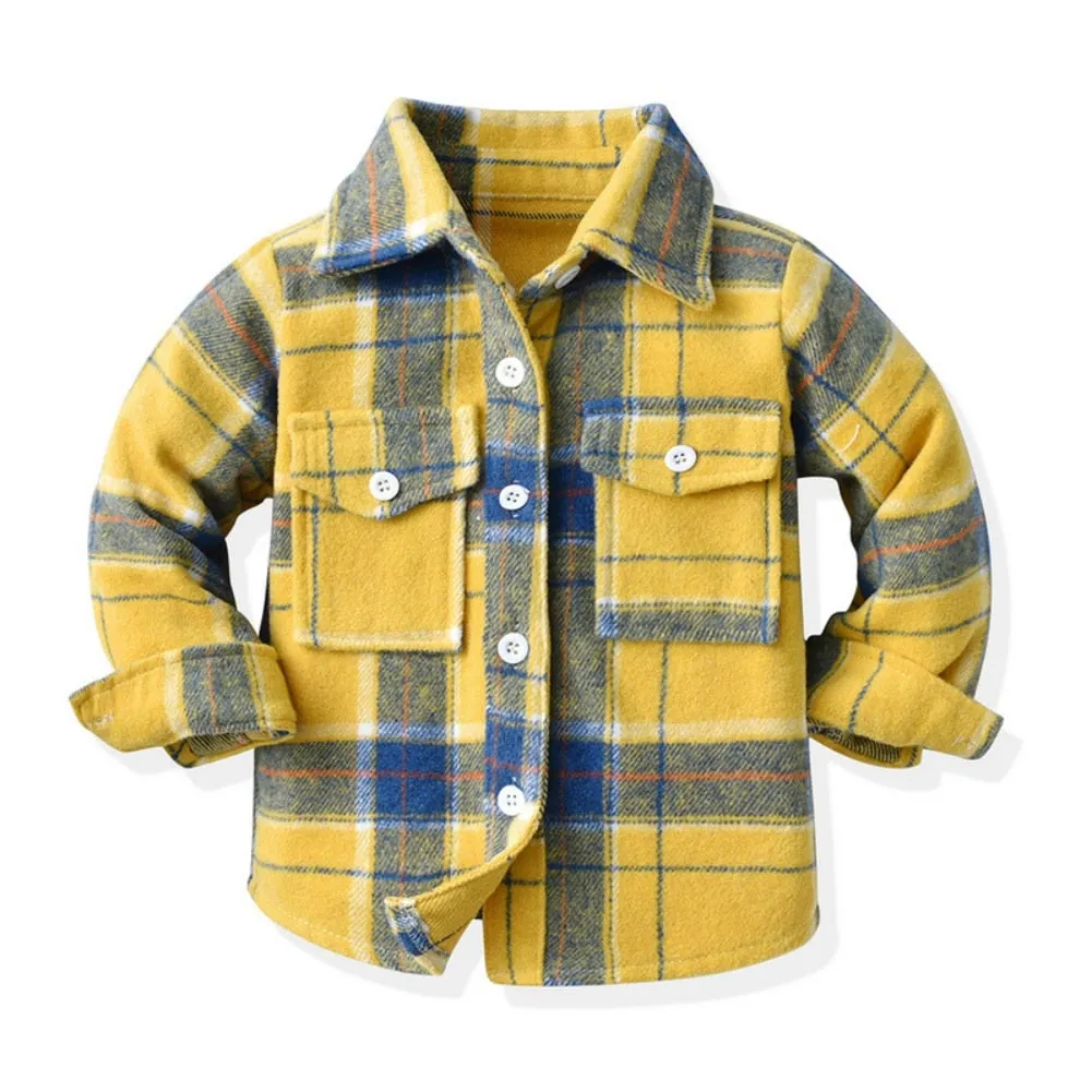Kids Boys Long Sleeve Classic Plaid Cotton Shirts
