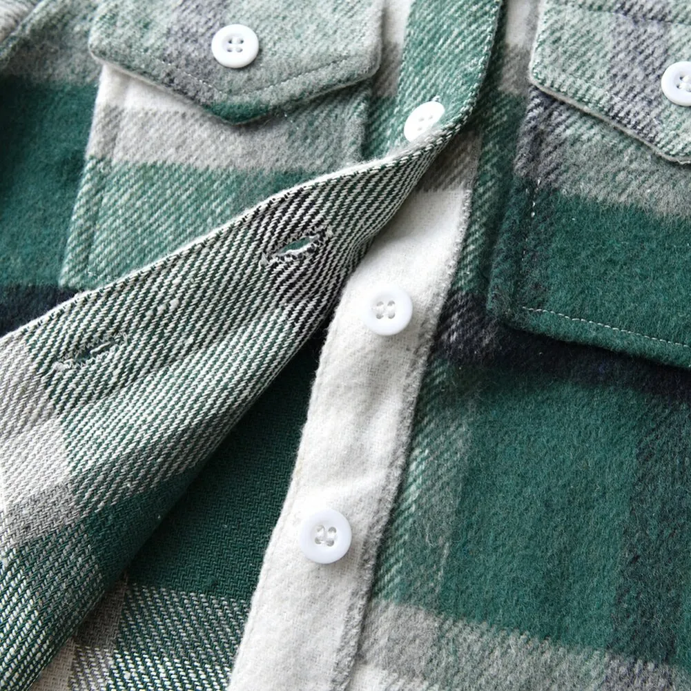 Kids Boys Long Sleeve Classic Plaid Cotton Shirts
