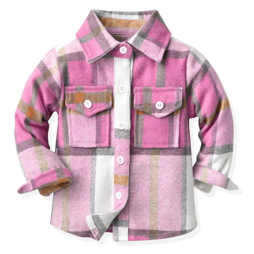 Kids Boys Long Sleeve Classic Plaid Cotton Shirts