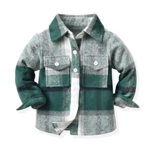Kids Boys Long Sleeve Classic Plaid Cotton Shirts