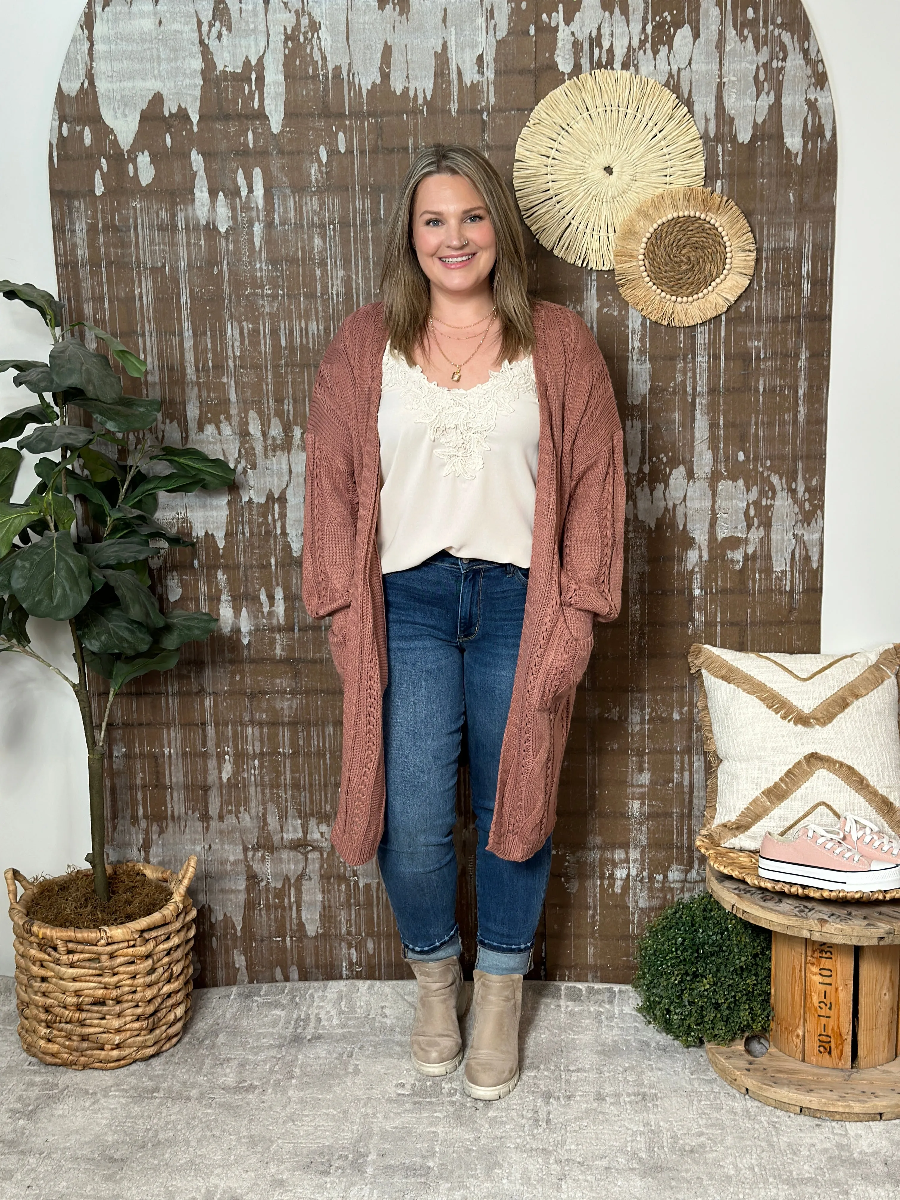 Knit Marsala Longline Cardigan