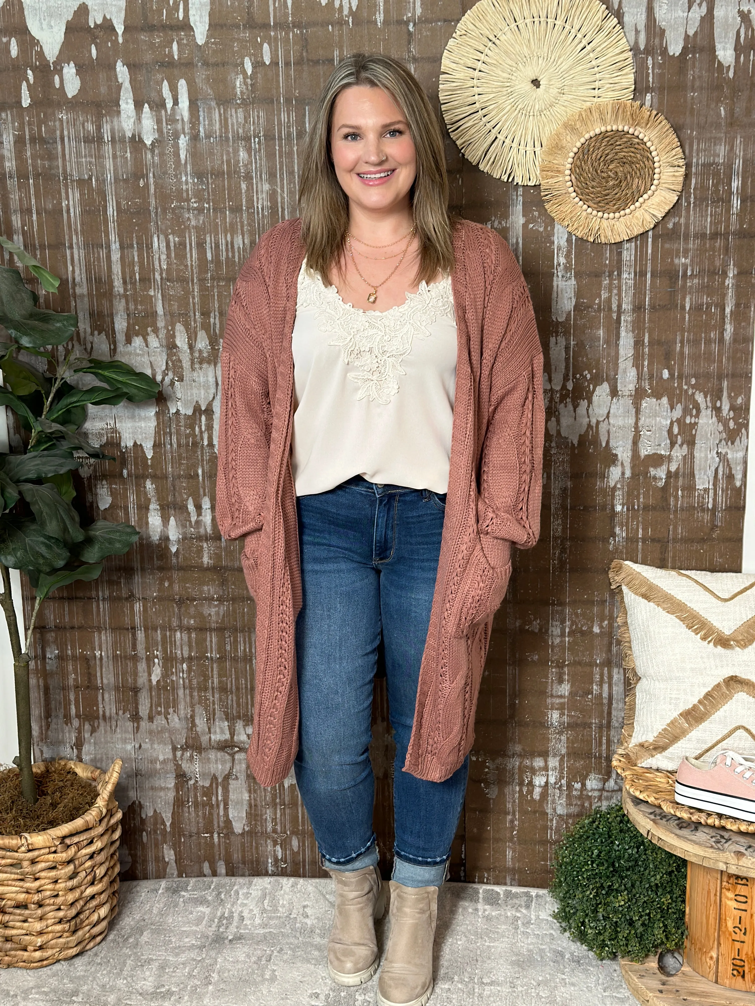 Knit Marsala Longline Cardigan
