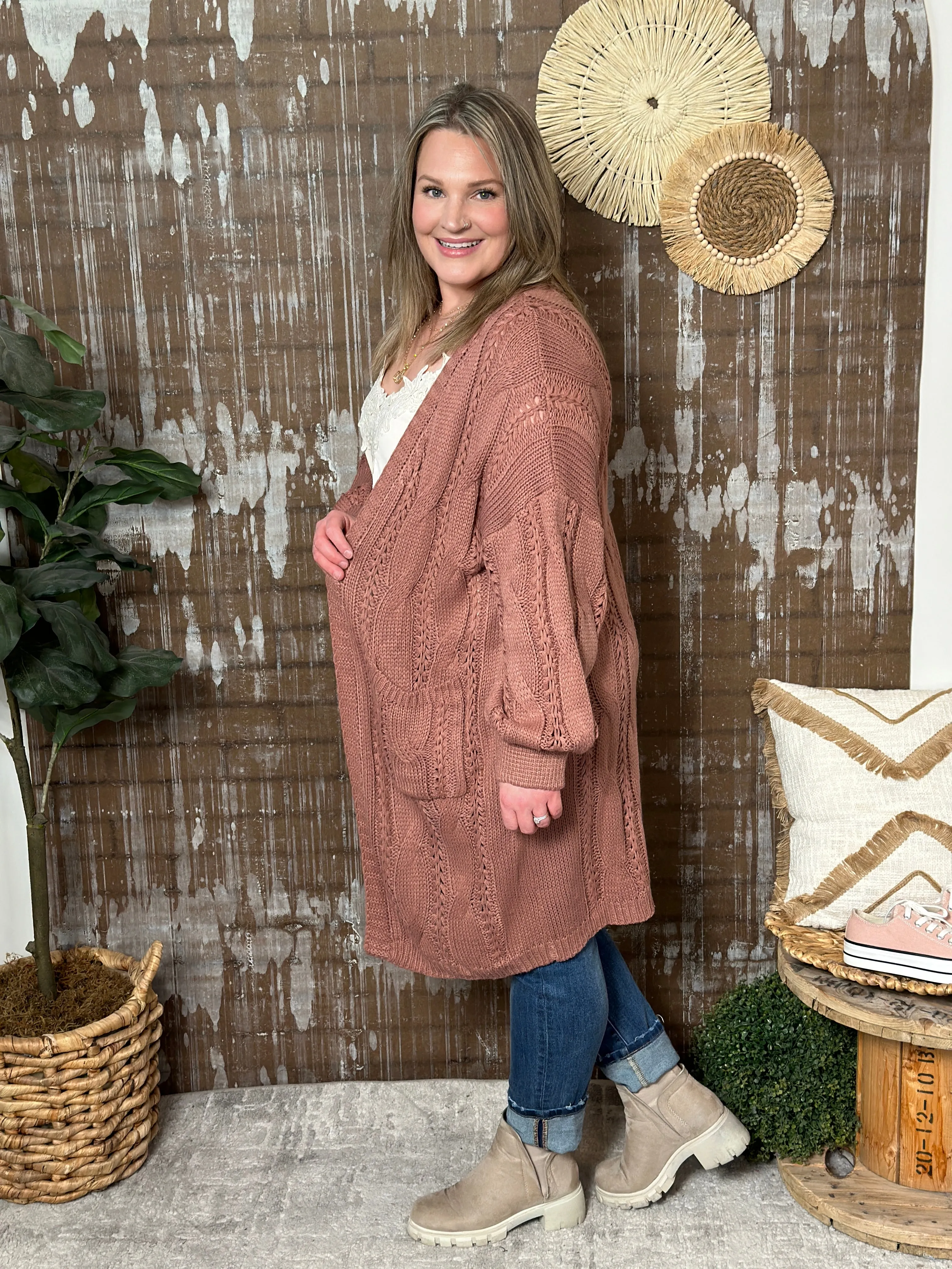 Knit Marsala Longline Cardigan