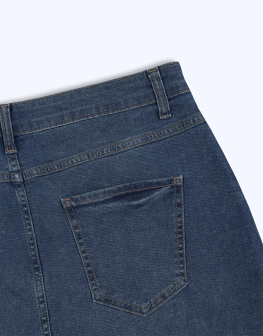 Ladies Petite Split Front Denim Skirt- Assorted Color