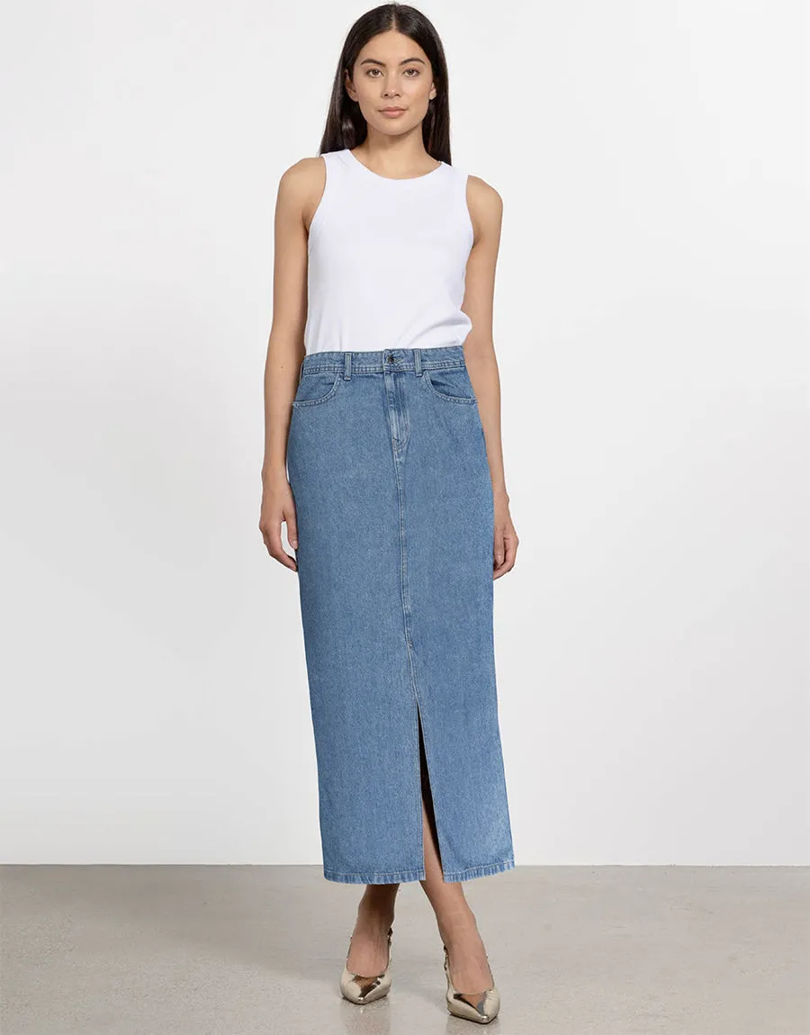 Ladies Petite Split Front Denim Skirt- Assorted Color