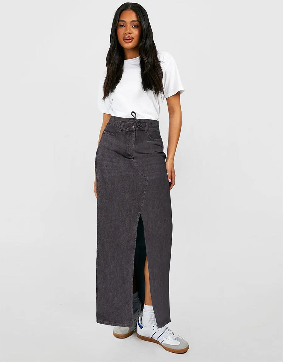 Ladies Petite Split Front Denim Skirt- Assorted Color