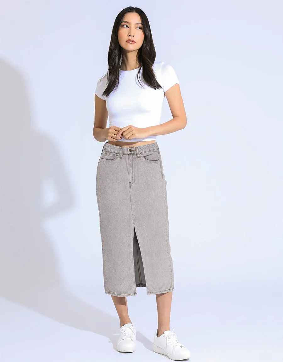 Ladies Petite Split Front Denim Skirt- Assorted Color