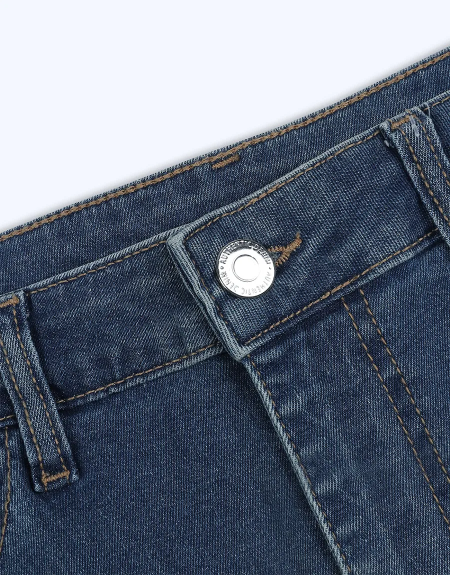 Ladies Petite Split Front Denim Skirt- Assorted Color