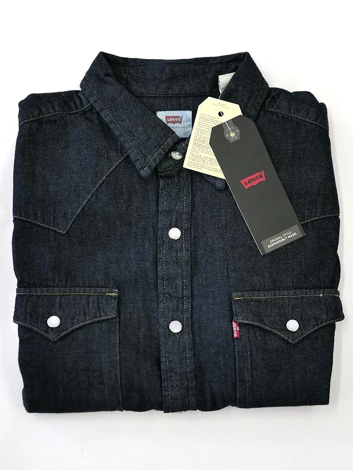 Levi's 857450002 Mens Classic Western Denim Snap Shirt Dark Wash