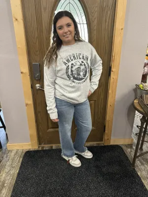 Long Live American Cowboys Graphic Sweatshirt- Light Gray