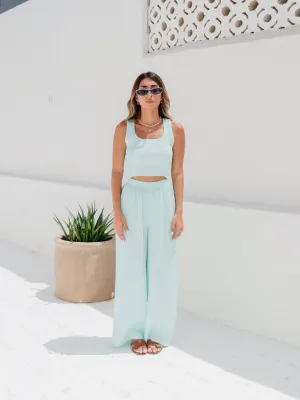 MARGARITA PANTS & CROP TOP CO-ORD -  PASTEL TURQUOISE